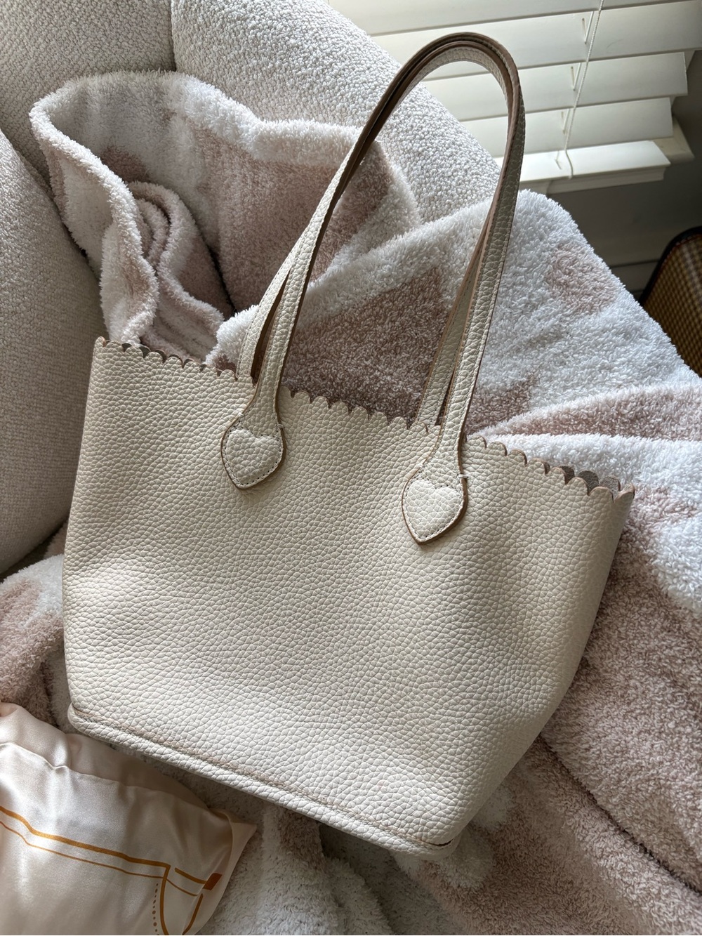 Stoney Clover Lane Cream Scallop-Trim Pebbled Tote